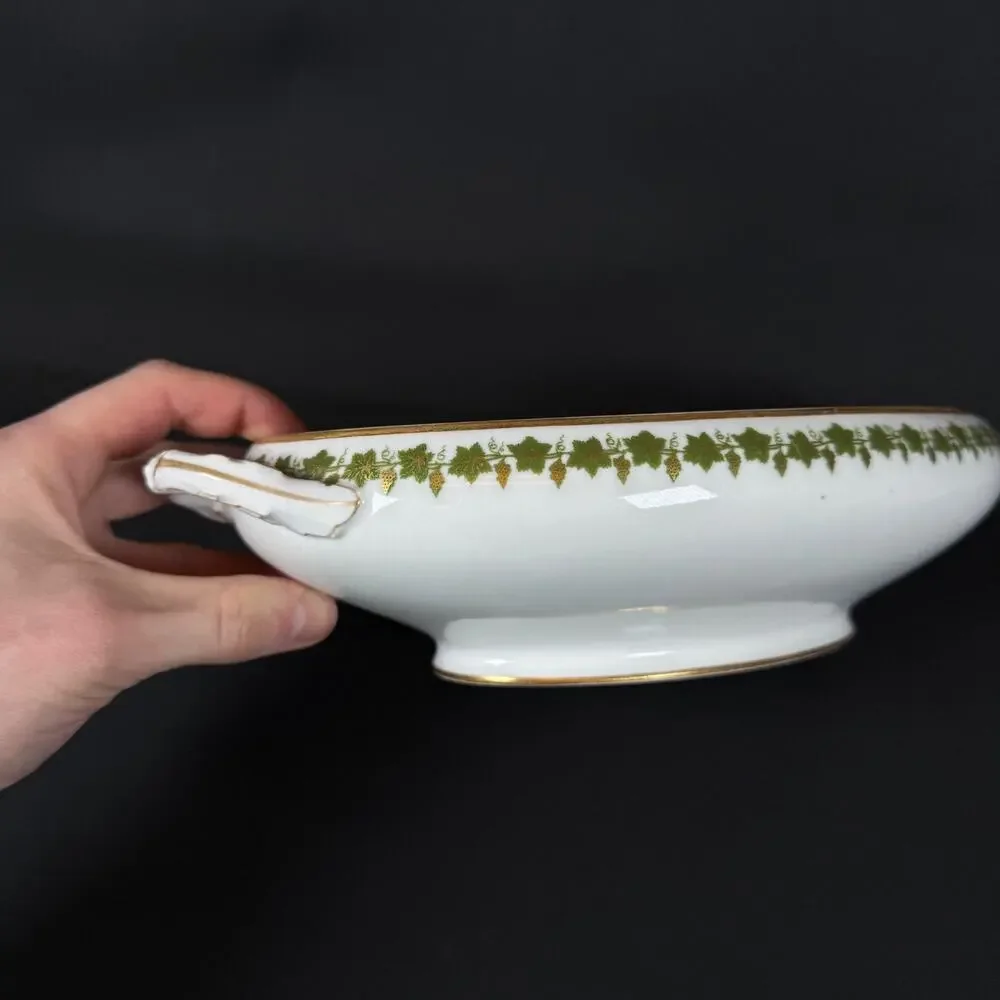Vintage Limoges France Oval Serving Dish white with floral Grape gold trim 12
